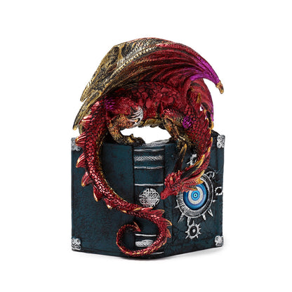 Enchanted Nightmare Dragon perched on ancient book