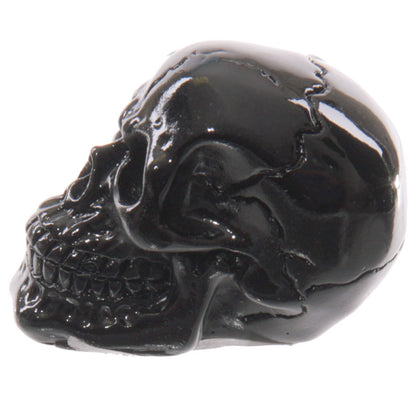 Unique glossy skull ornament on a table