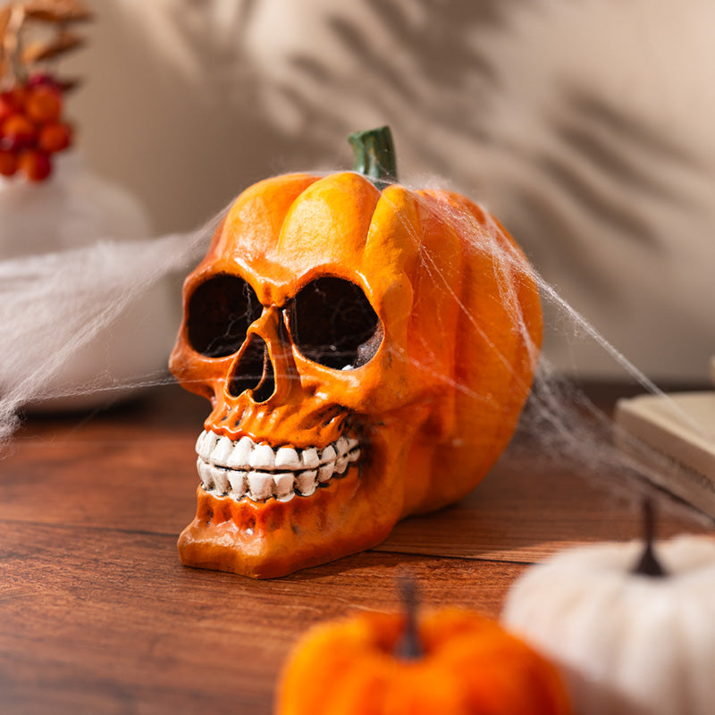 Close-up of Pumpkin Skull Decorative Ornament details