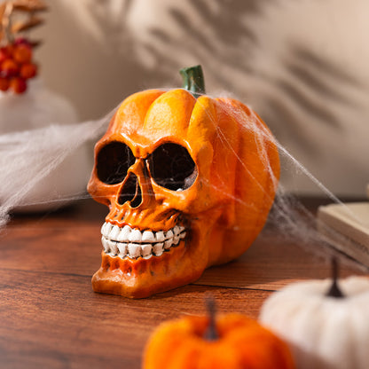 Close-up of Pumpkin Skull Decorative Ornament details