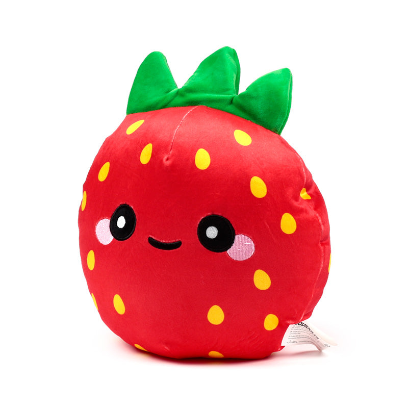 Vibrant strawberry design of Squidglys Elidi plush toy