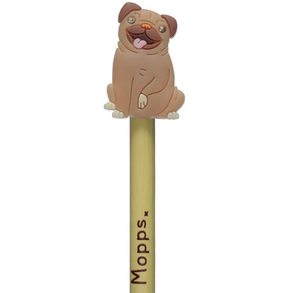 Close-up of Mopps Pug PVC Topper on Pencil