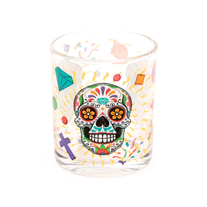 Detailed artwork on Day of the Dead glass tumbler