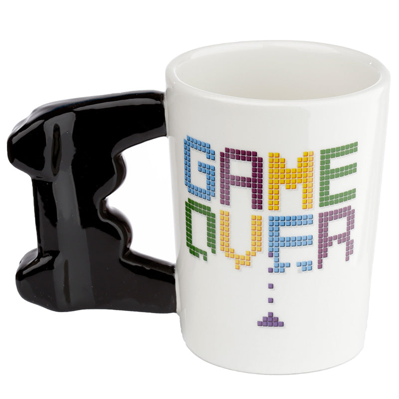 Unique shaped handle ceramic mug for gamers