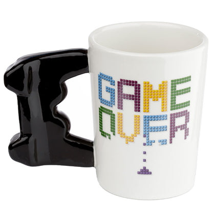 Unique shaped handle ceramic mug for gamers