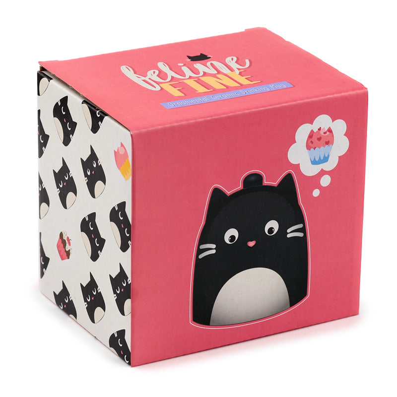 Novelty Upside Down Ceramic Mug - Feline Farm Cat with Decorative Background