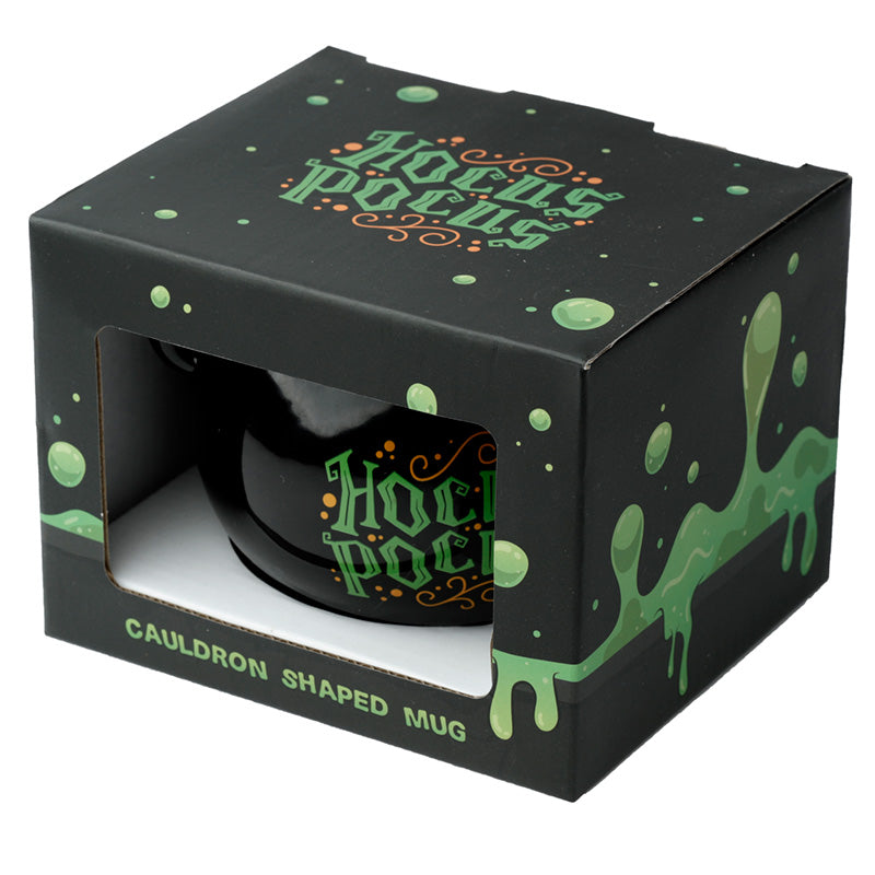 Hocus Pocus Black Cauldron Mug with Halloween Decor