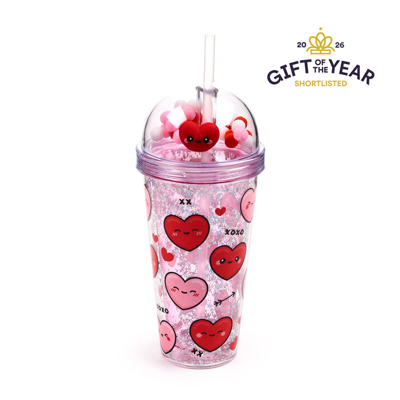 Double Walled Cup with Lid and Straw - J'Adoramals Hearts Design