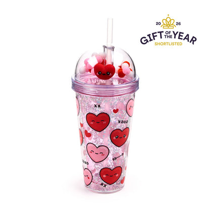 Double Walled Cup with Lid and Straw - J'Adoramals Hearts Design