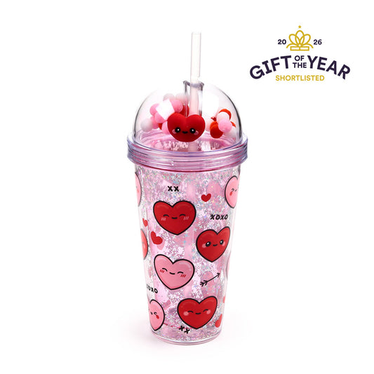 Double Walled Cup with Lid and Straw - J'Adoramals Hearts Design