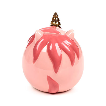 Ceramic Money Box Enchanted Rainbows Unicorn Pink with coins