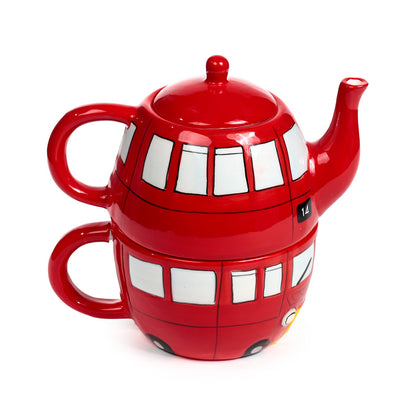 Routemaster Red Bus Teapot and Cup Set in a kitchen