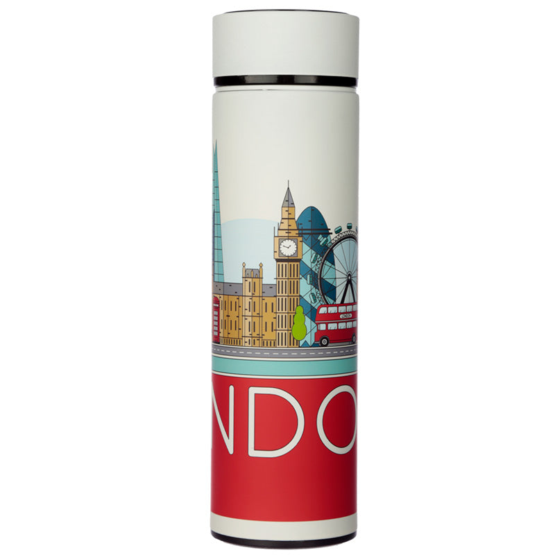 London Icons insulated drinks bottle with tea strainer