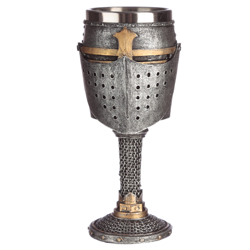 Decorative goblet with medieval helmet design