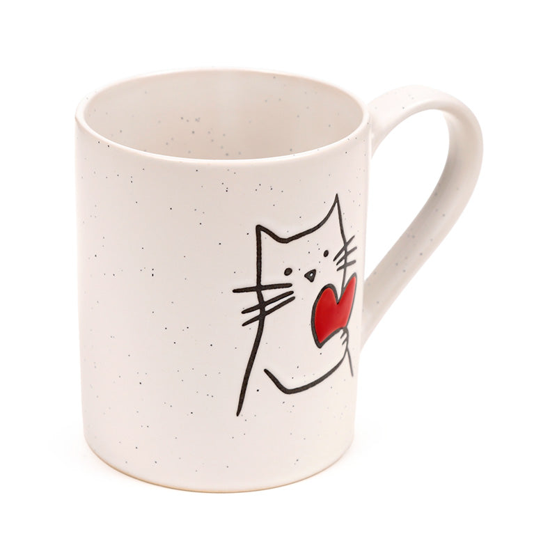 Stoneware mug featuring a heartwarming cat design
