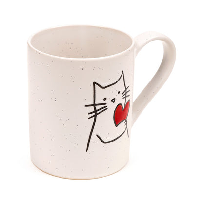 Stoneware mug featuring a heartwarming cat design