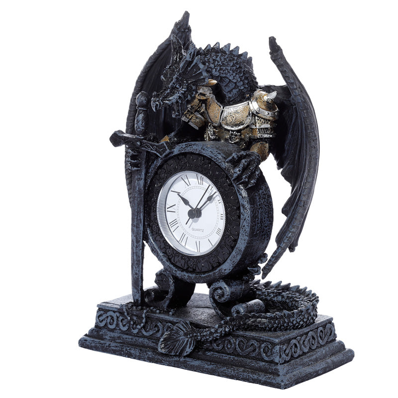 Close-up of the Gothic Armoured Dragon Mantle Clock detail