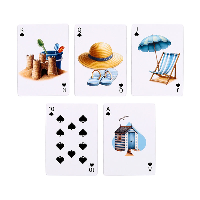Playing cards with coastal motifs