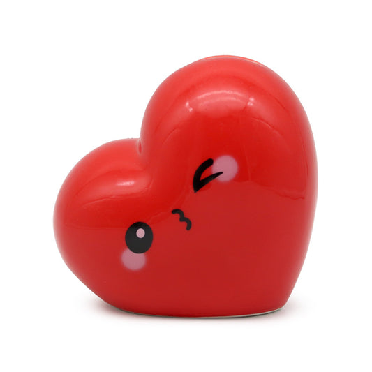 J'Adoramals Red Heart Ceramic Money Box in a decorative setting