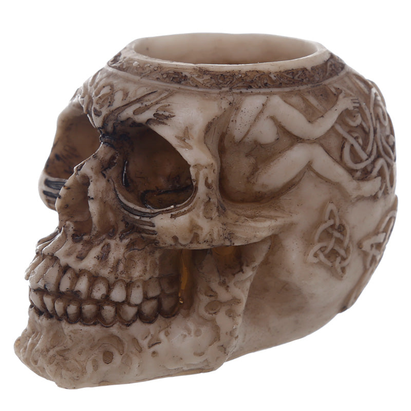 Elegant Skull Tea Light Candle Holder with ambiance