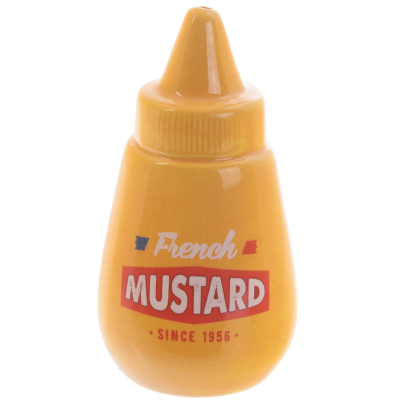 Mustard pepper shaker with a whimsical design