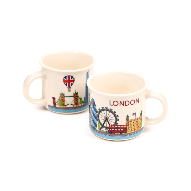 Set of 2 porcelain espresso cups with London skyline design