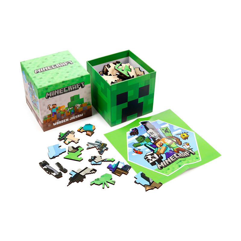 Child assembling the Minecraft wooden jigsaw puzzle