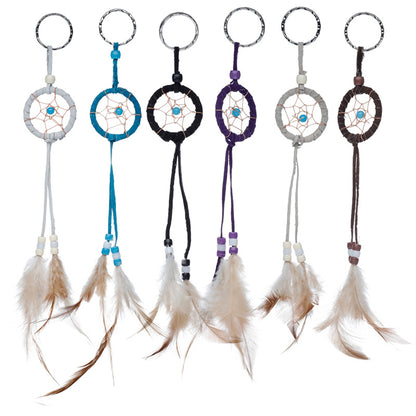 Mini Dreamcatcher Keyring with Feathers and Beads