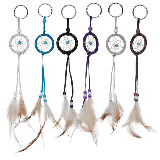 Mini Dreamcatcher Keyring with Feathers and Beads