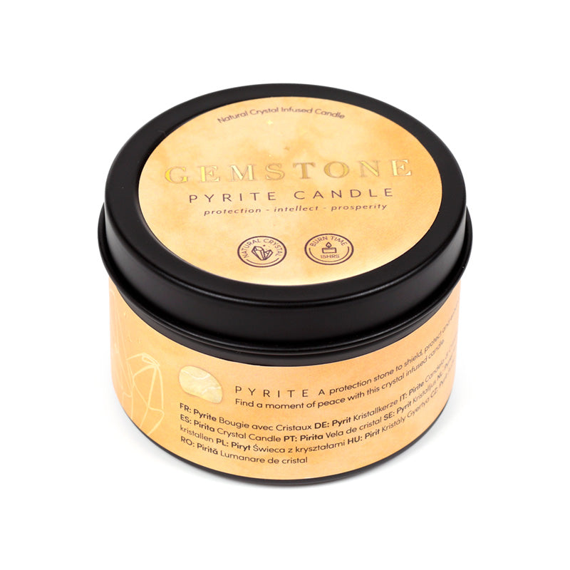 Wax Candle Tin with a floral and gemstone theme