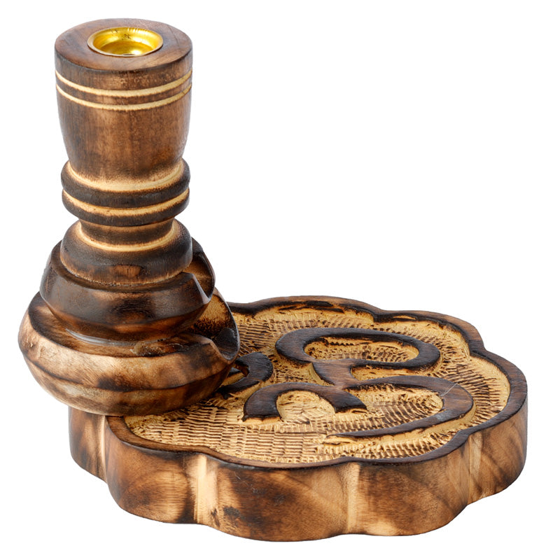 Decorative Carved Mango Wood Incense Burner with Om