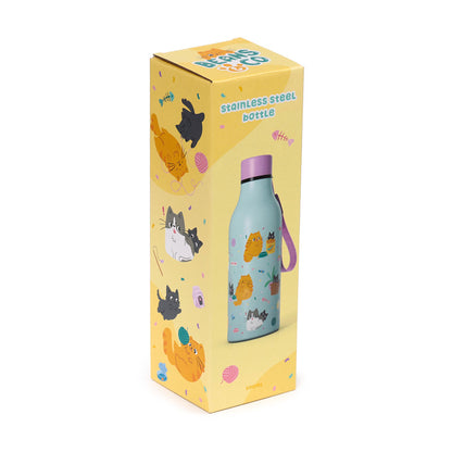 Close-up of Beans & Co Cats artwork on insulated bottle