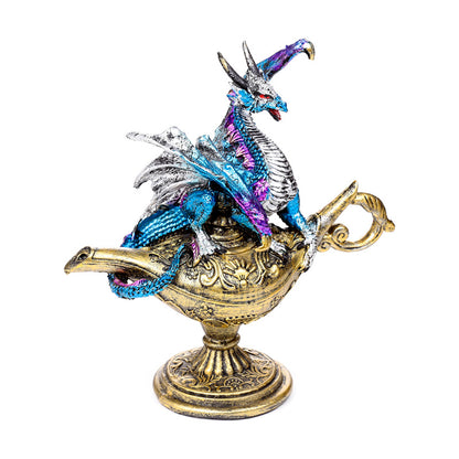 Close-up of the mystical lamp guarded by the dragon