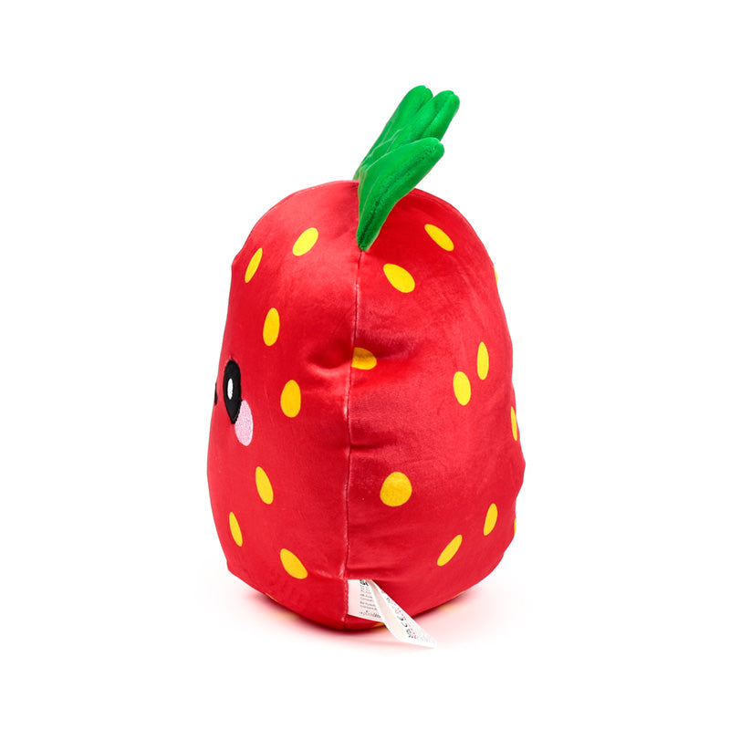 Elidi the Strawberry plush toy displayed on a shelf