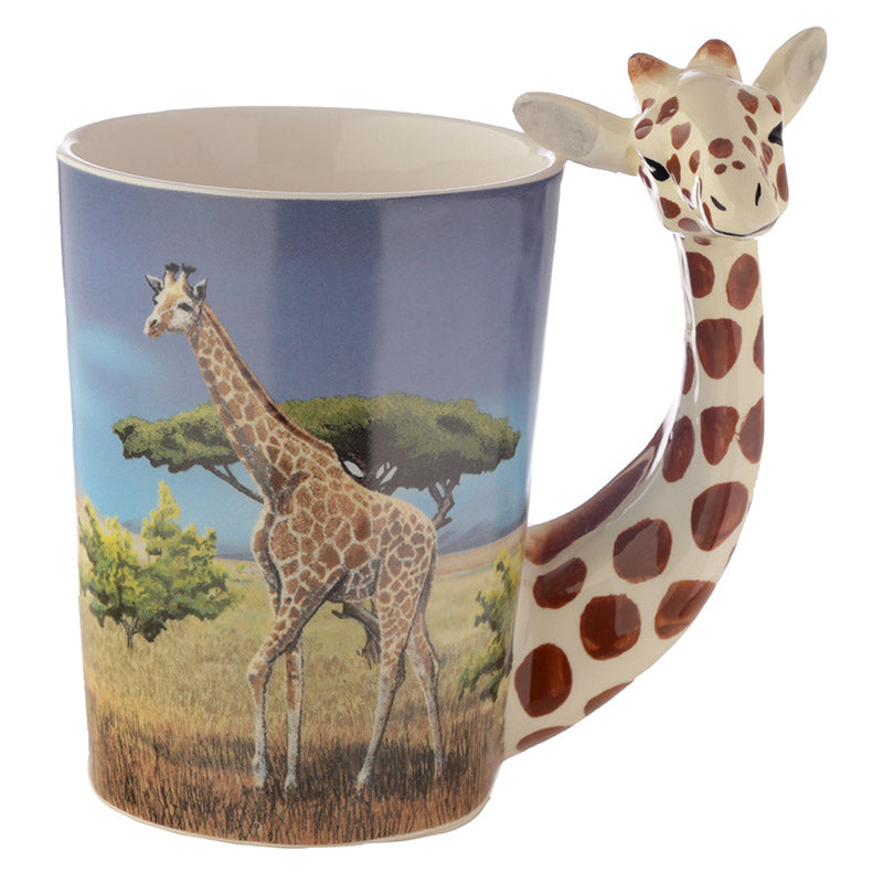 Giraffe Savannah Decal Shaped Handle Ceramic Mug - Side View