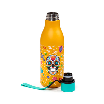 Vibrant Day of the Dead design on insulated bottle