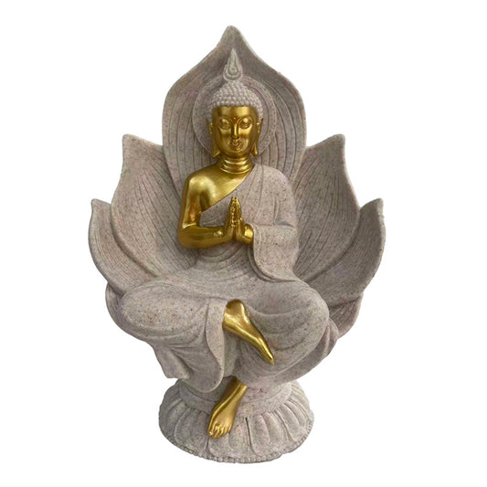 Decorative Thai Buddha Figurine in Sandstone and Gold