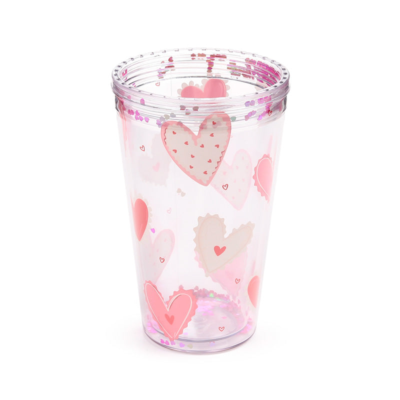 Amore Hearts Double Walled Cup with Straw