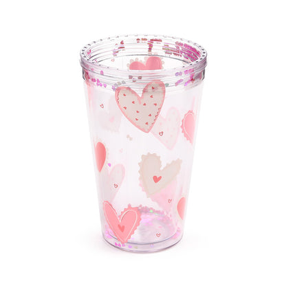 Amore Hearts Double Walled Cup with Straw