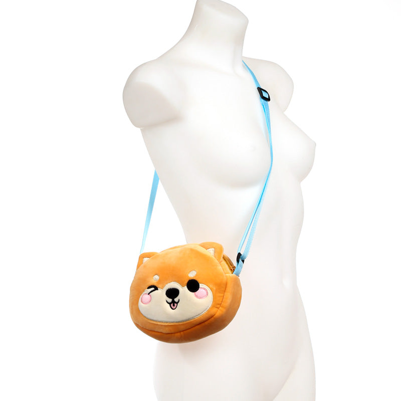 Adoramals Shuggs the Shiba Inu Plush Crossbody Bag in a lifestyle setting