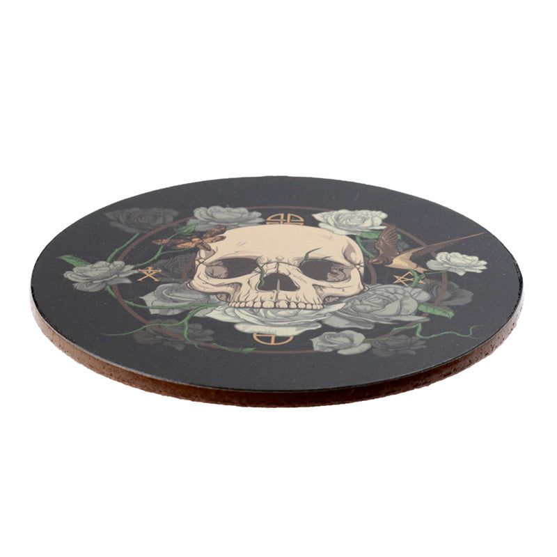 Unique Skulls and Roses design on cork coasters