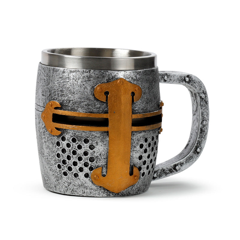 Medieval Knight Decorative Tankard with Silver and Gold Helmet