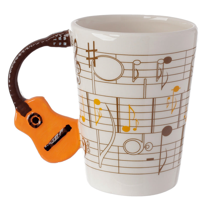 Close-up of Guitar Mug with Decorative Decal