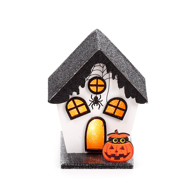 Close-up of LED Pumpkin House with Spider
