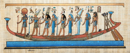 Egyptian Papyrus Painting of the Solar Barge with deities