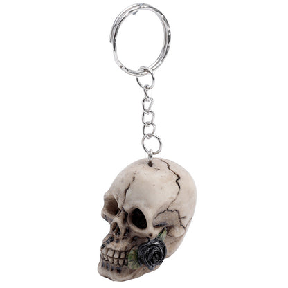 Gothic style Skulls and Roses Keyring on a keychain
