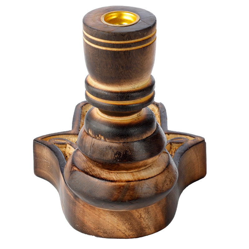Hamsa Carved Mango Wood Backflow Incense Burner - Displayed with Incense
