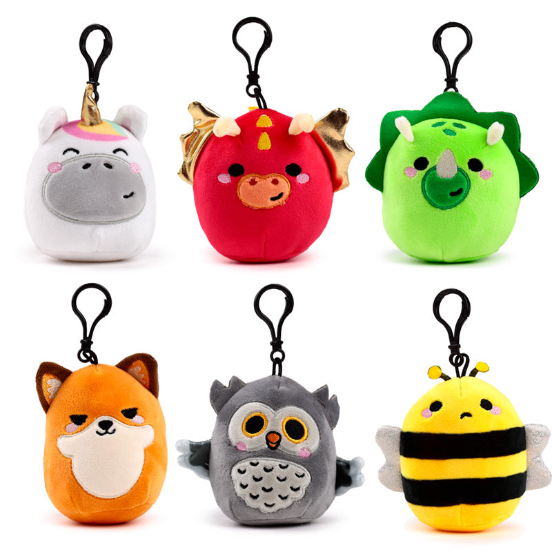 Adoramals Squidglys Plush Keyring on a colourful background