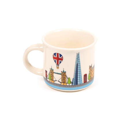 Porcelain espresso cup showcasing London's famous landmarks