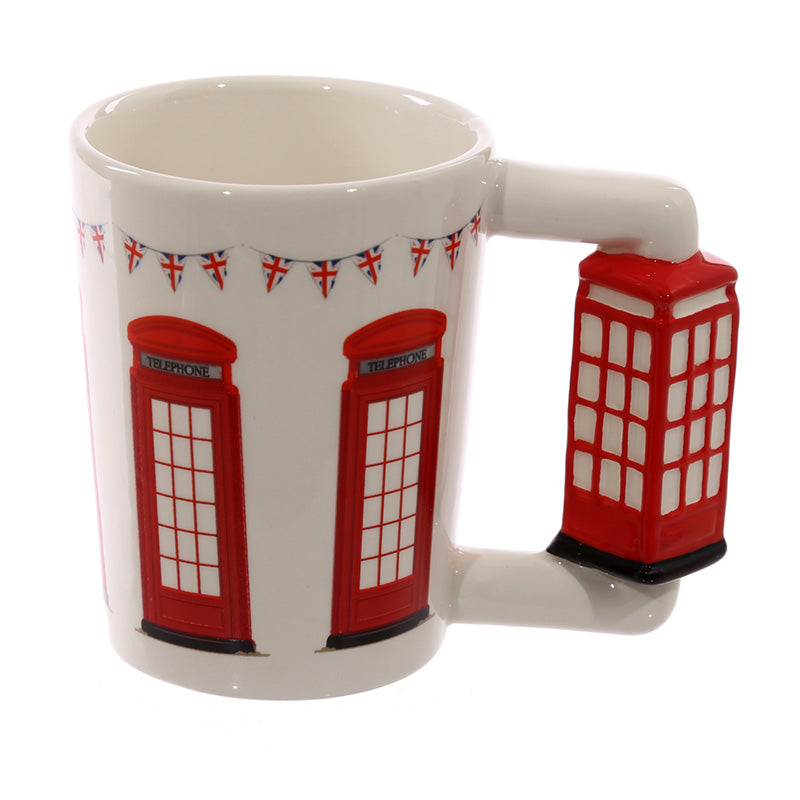 Shaped Handle Ceramic Mug featuring London Telephone Box design